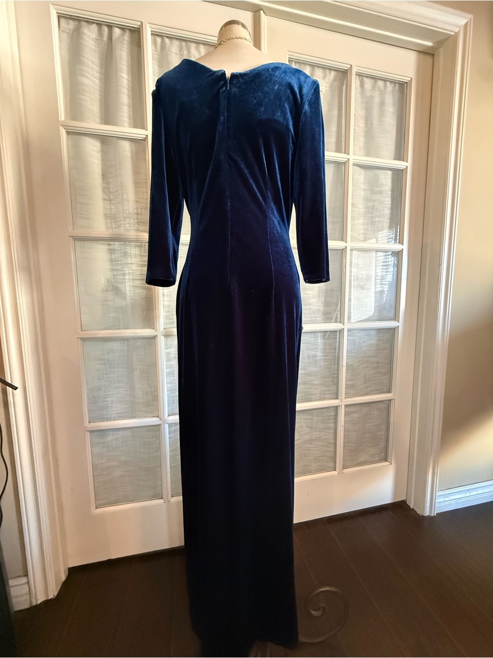 Alex Evenings Deep Navy Velvet Long-Sleeve Ruched Gown - Picture 3 of 4